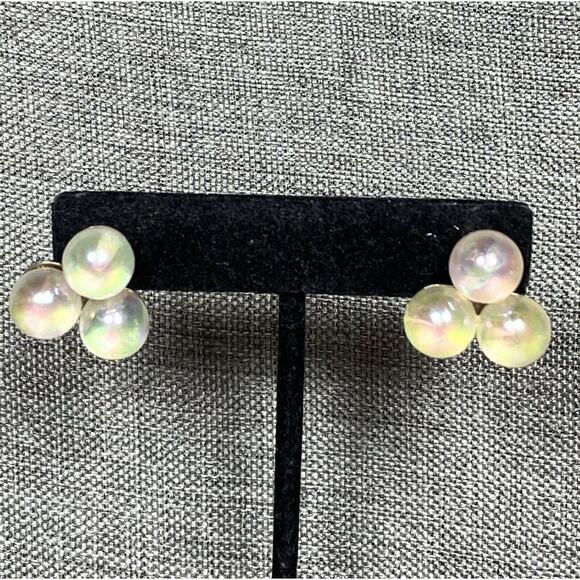 Screw Back Earrings Glass AB Beads Cluster Silver Tone Vintage Estate - Picture 10 of 14